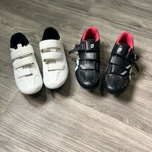 Peloton Black Red and White Cycling Shoes+Roknemo white Cycling shoes and cleats